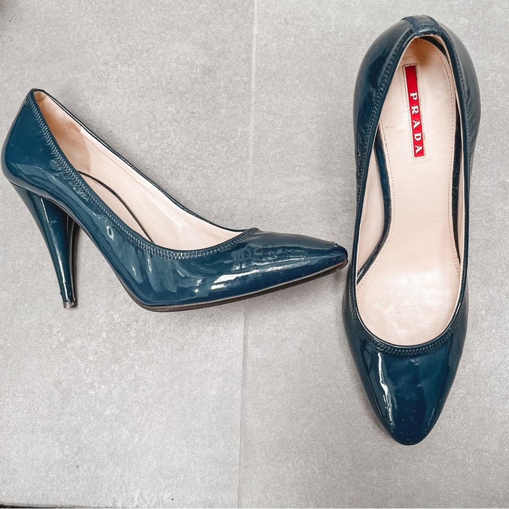 PRADA Women's Blue Leather Patent Almond Toe Stiletto Court Shoes EU38.5 - Picture 2 of 7
